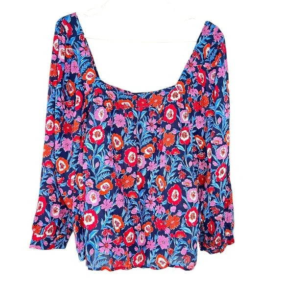 Vineyard Vines Tisbury Floral Square Neck Top Size XL - Picture 3 of 6